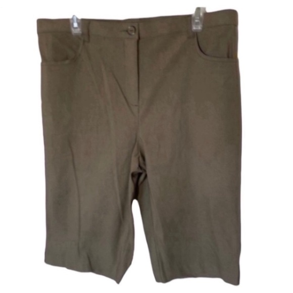 Coconut Row Pants - Coconut Row Bermuda Shorts Tan Khaki Beige Neutral Stretchy Shorts Longer Length
